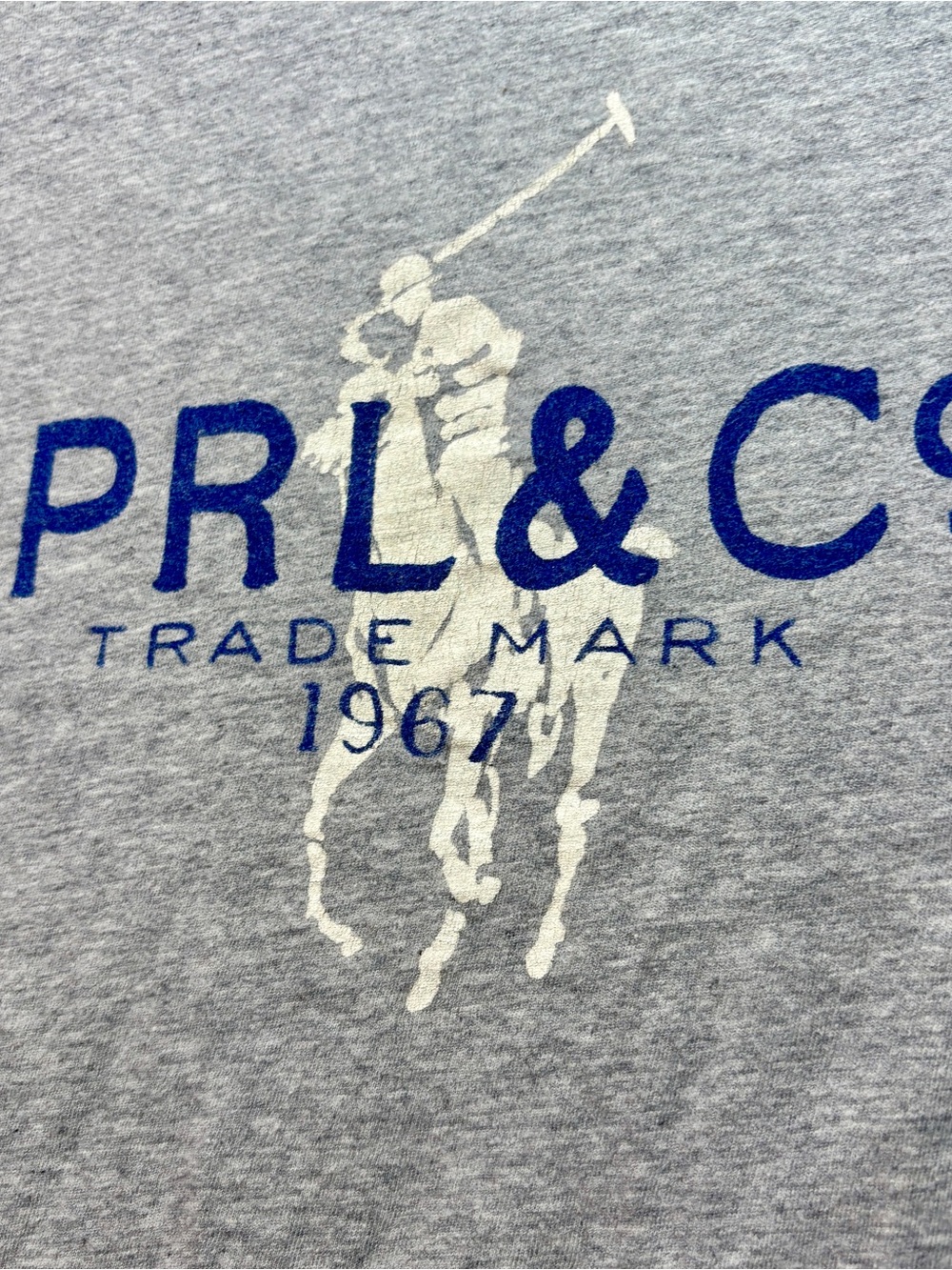 Polo by Ralph Lauren Heather Gray Tee with Blue Logo and White Polo Graphic